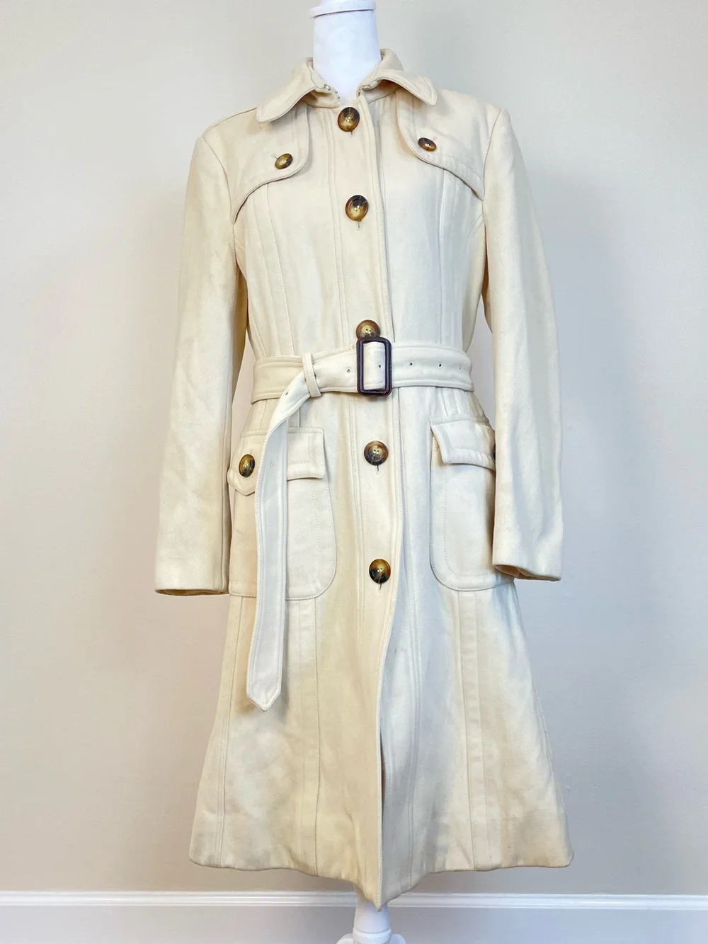 Burberry London Belted Long Trench Coat with Tortoiseshell Buttons sz 10 - Picture 6 of 15